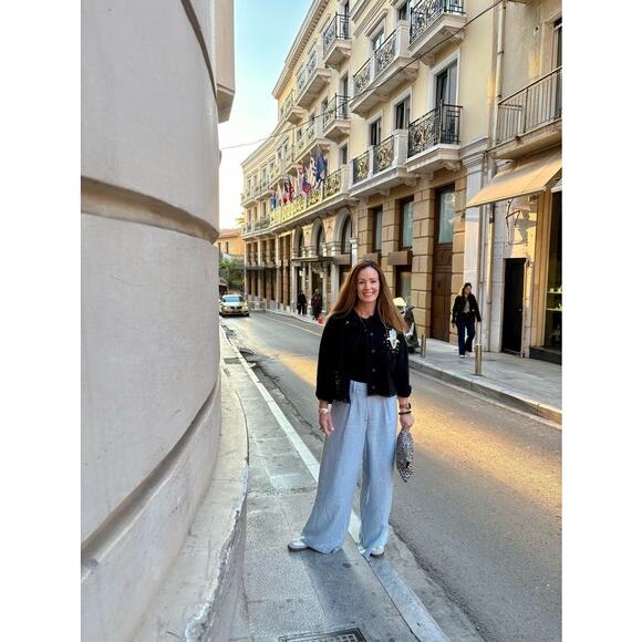 ROSETTA GETTY Women's Light Blue Linen Front Zip Wide Leg Trouser Pants Size 4 - Picture 9 of 14